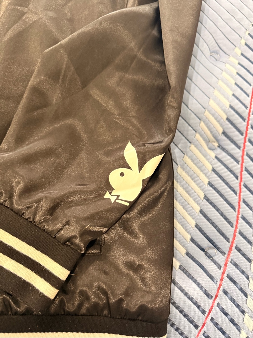 Playboy Satin Bomber Jacket in Dark Brown